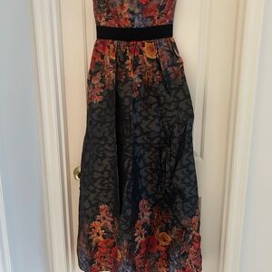 Floral Strapless Dress with Black Velvet Waist